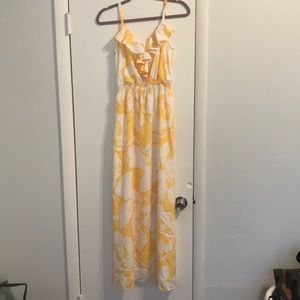 Yellow and white floral print maxi dress